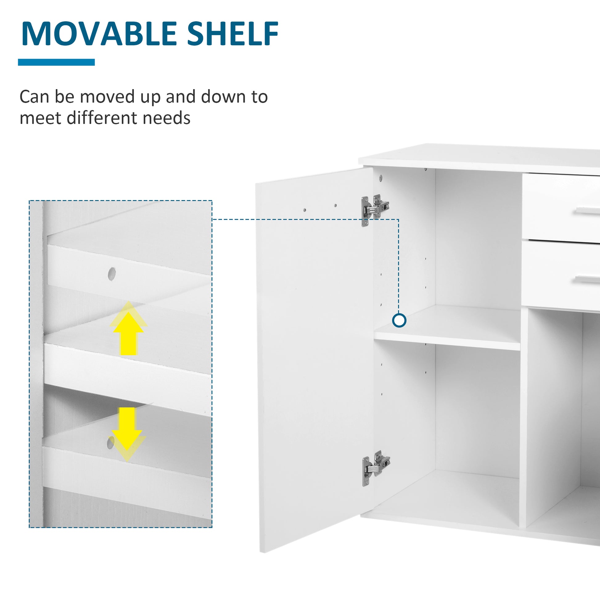High Gloss Sideboard with 2 Drawers and 2 Doors, Buffet Cabinet with Adjustable Shelf, Coffee Bar Cabinet with Storage, 