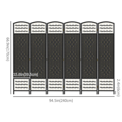6 Panel Folding Room Divider, Portable Privacy Screen, Wave Fiber Room Partition for Home Office, Black