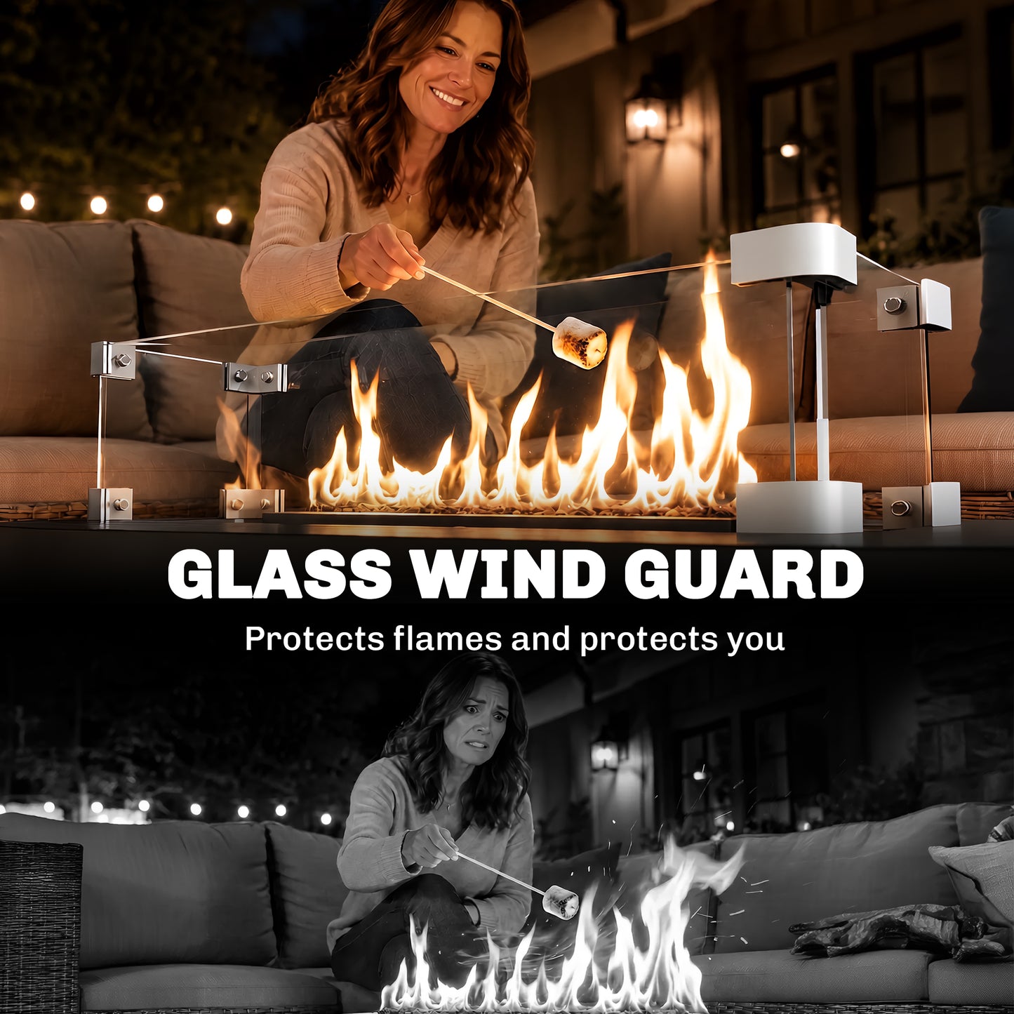 Propane Gas Fire Pit Table, Outdoor Firepit with 43" Steel Tabletop and Lid, 50,000 BTU Pulse Ignition Fire Table w/ Sta