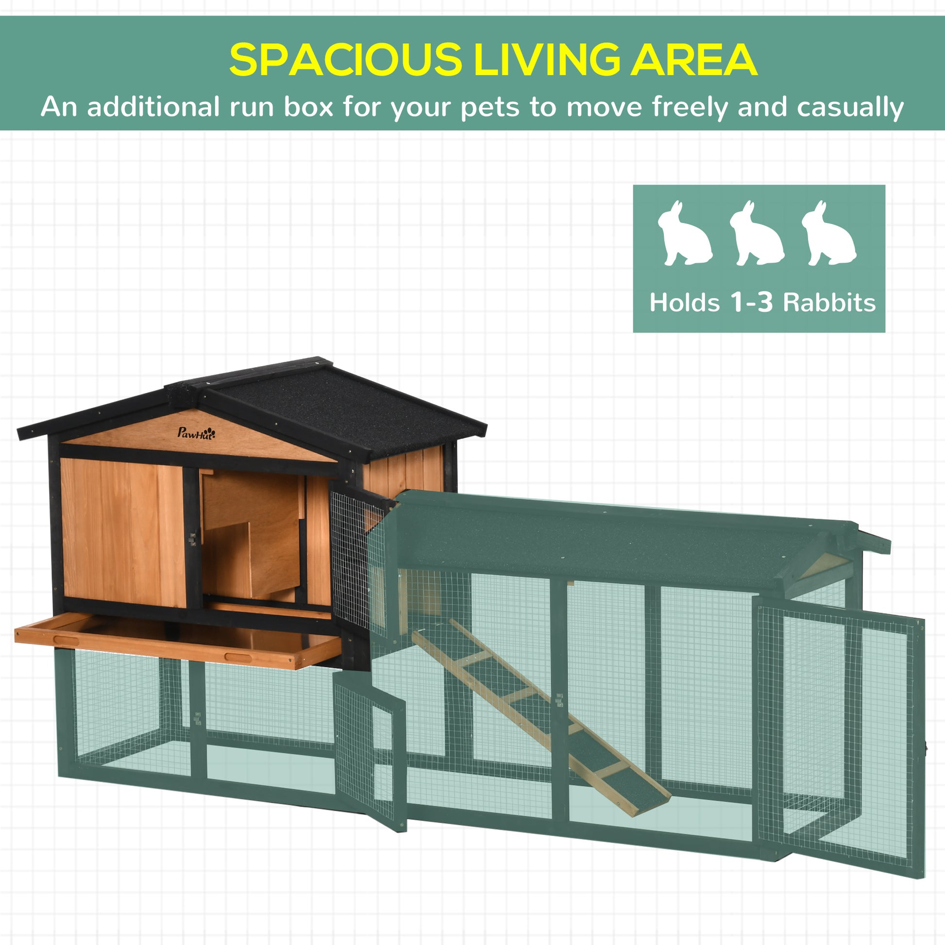 69" Wooden Rabbit Hutch Pet Playpen Bunny House Enclosure with Run Box, Slide-out Tray, Ramp, for Rabbits and Small Anim