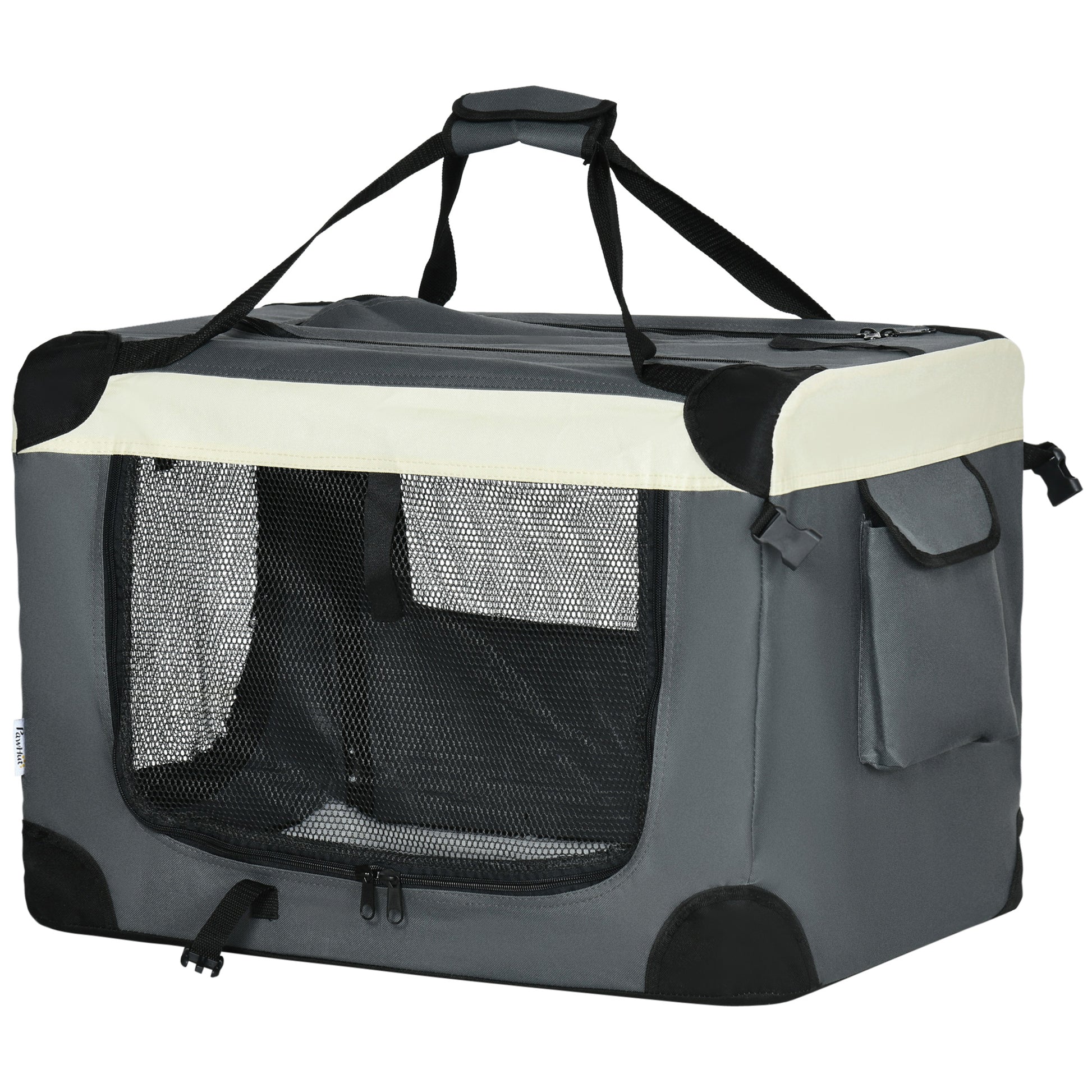 24" Foldable Pet Carrier with Removable Mat, Breathable Mesh, Soft Side Pet Travel Crate for Cat & Miniature Dogs, Grey