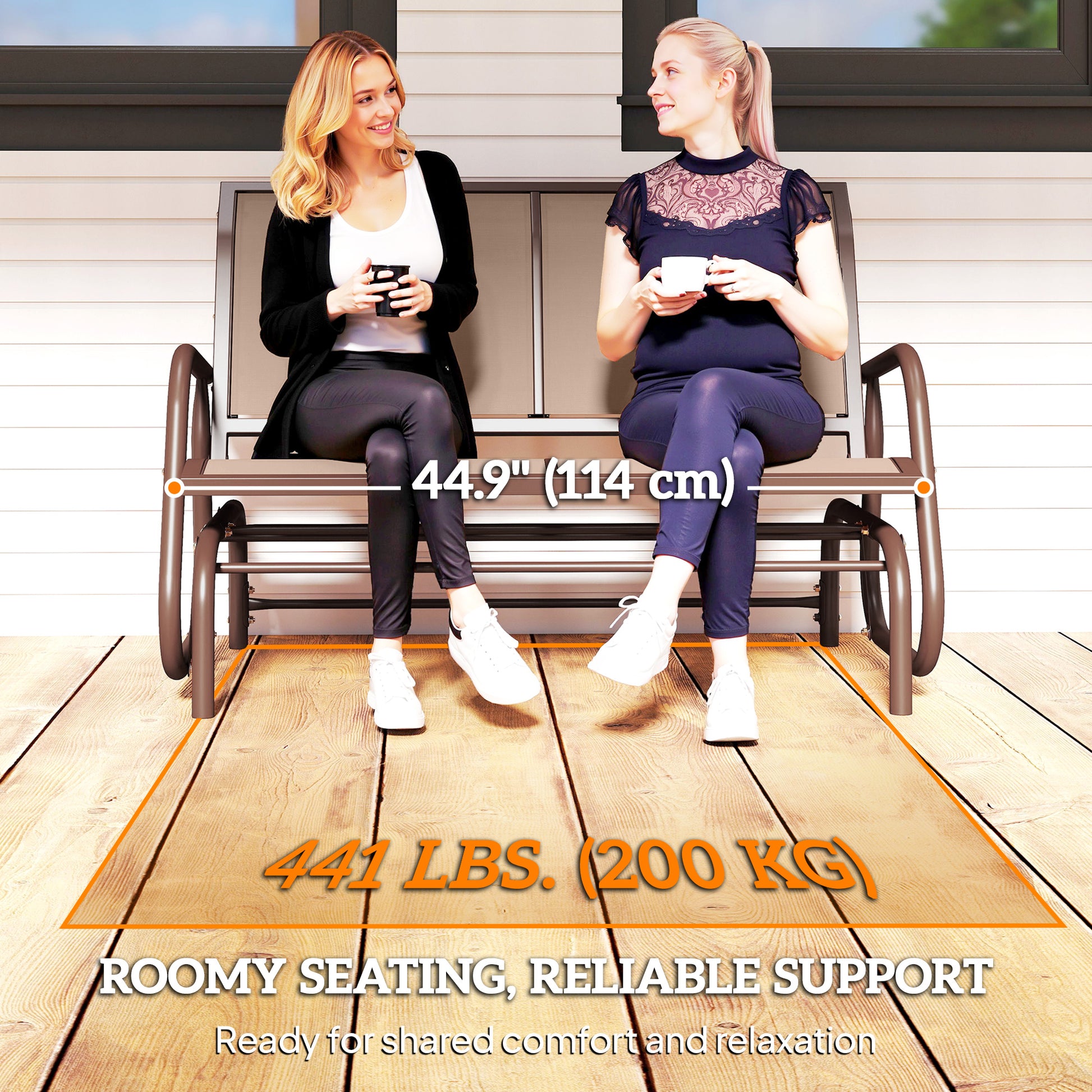 Outdoor Glider Bench, 2 Person Patio Glider Chair, Gliding Outdoor Garden Loveseat Swing Bench with Breathable Mesh Fabr