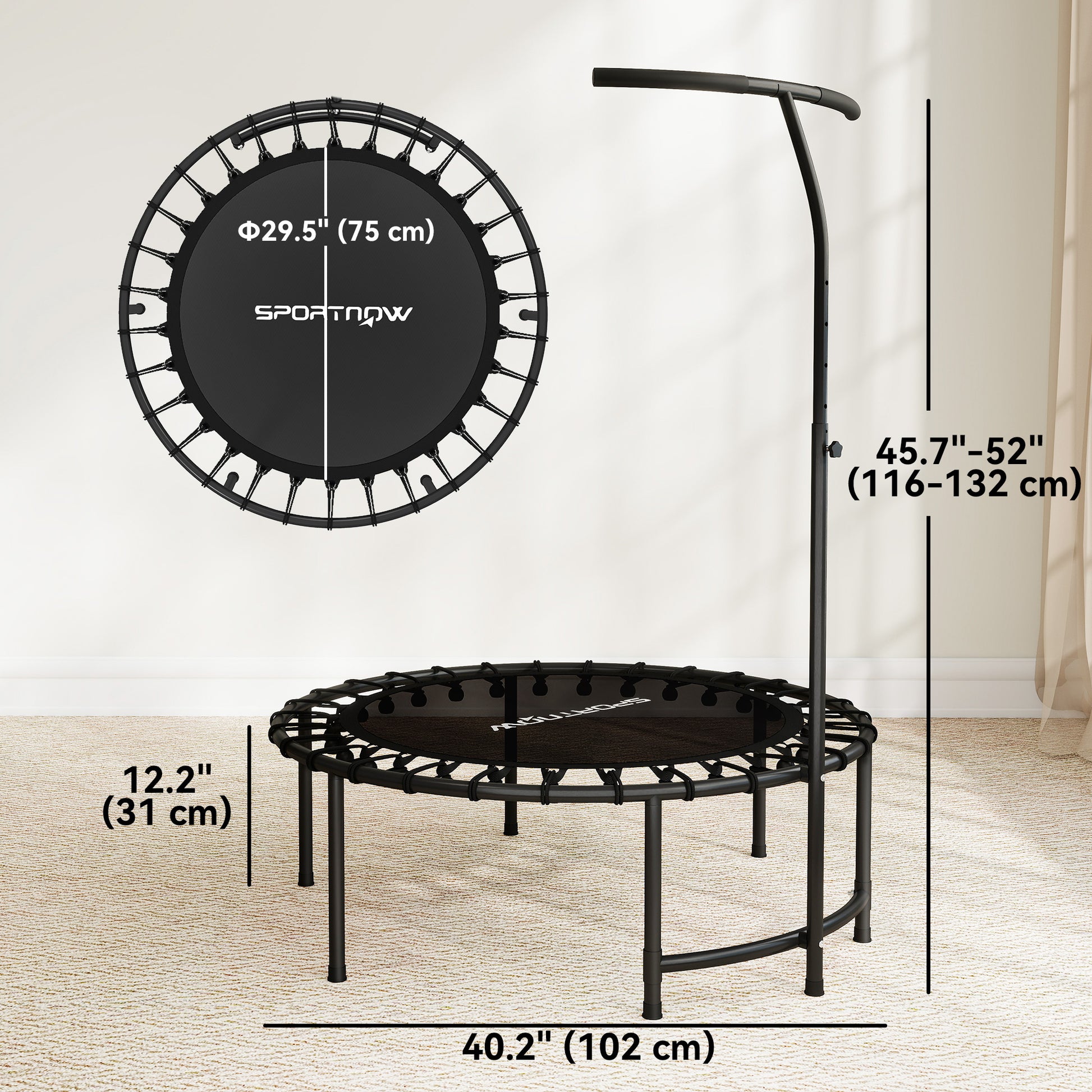 Soozier 40" Foldable Rebounder Trampoline ,Mini Trampoline Indoor with Adjustable Handle, Quiet and Safe Bungee Rebounde