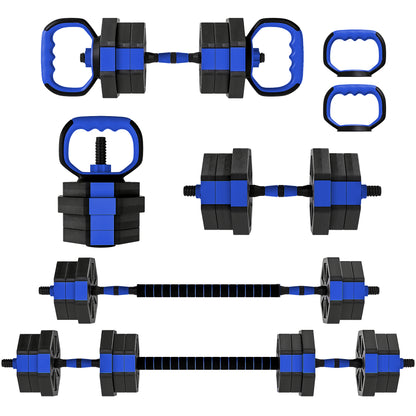 Soozier 6-in-1 Adjustable Dumbbell Set, Used as Kettlebell, Barbell, Dumbbell, Push-Up Stand, 44lbs Free Weights Set, Bl