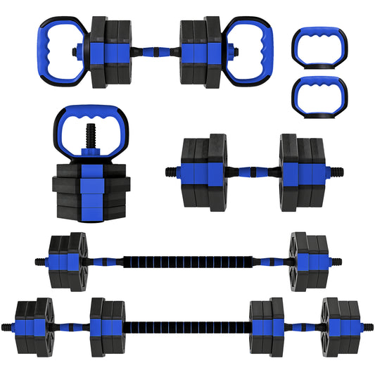 Soozier 6-in-1 Adjustable Dumbbell Set, Used as Kettlebell, Barbell, Dumbbell, Push-Up Stand, 44lbs Free Weights Set, Bl