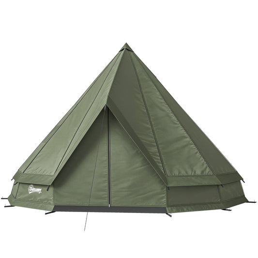 Teepee Tent Waterproof Camping Tent with Stove Jack for 4-6 Person Outdoor Camping Hiking Army Green