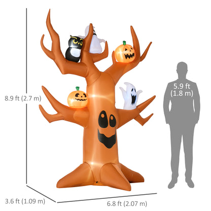 9ft Inflatable Halloween Haunted Tree with Pumpkins, Ghosts and Cat, Blow-Up Outdoor LED Yard Display for Garden, Lawn, 