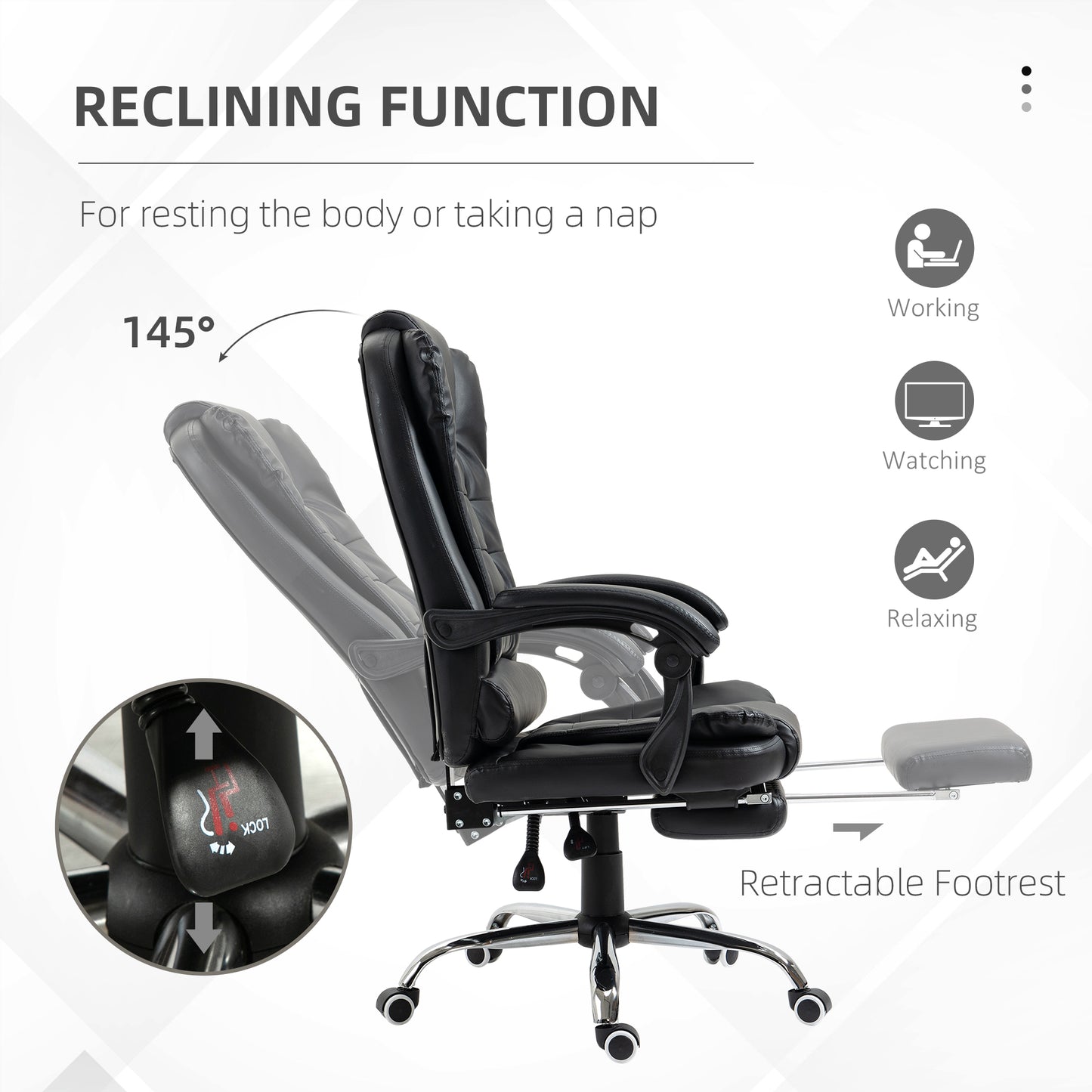Ergonomic Office Chair with Back Support, PU leather Executive Office Chair with High Back, Retractable Footrest, Black