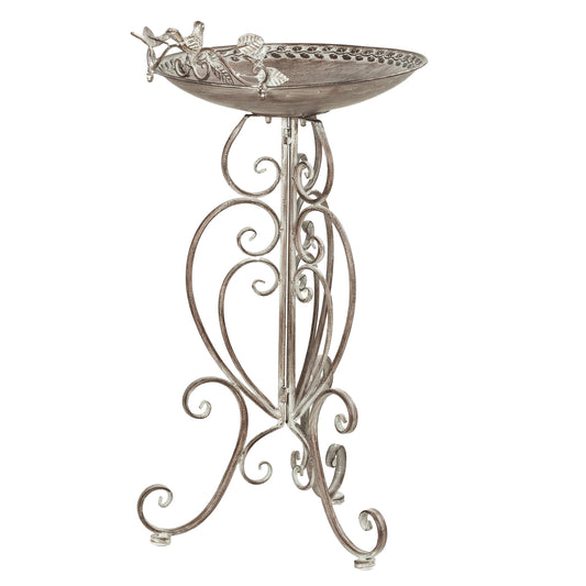 30" Tall Bird Bath with Bird Statues and Decorative Stand, Freestanding Vintage Garden BirdBath Bowl Pedestal, Brown