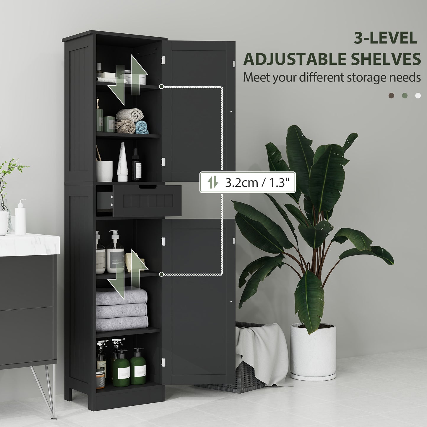 Freestanding Bathroom Cabinet with Drawer and 2 Doors, Tall Bathroom Cupboard for Kitchen, Study, Living Room