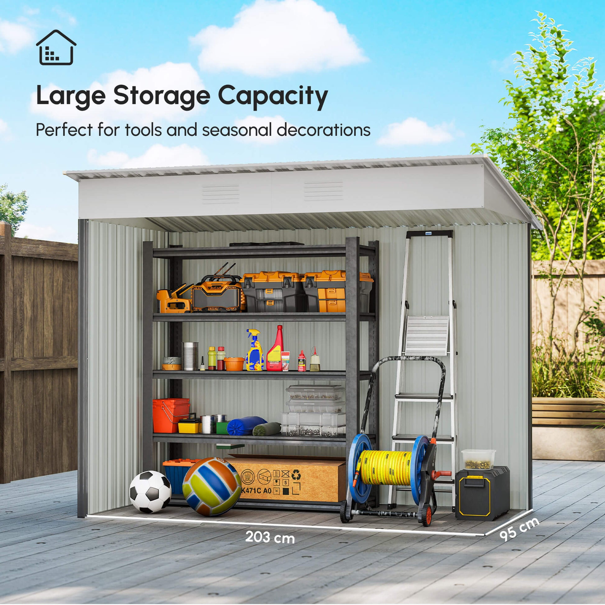 7' x 4' Outdoor Storage Shed, Metal Garden Tool Storage House Organizer with Lockable Sliding Doors and Vents for Backya
