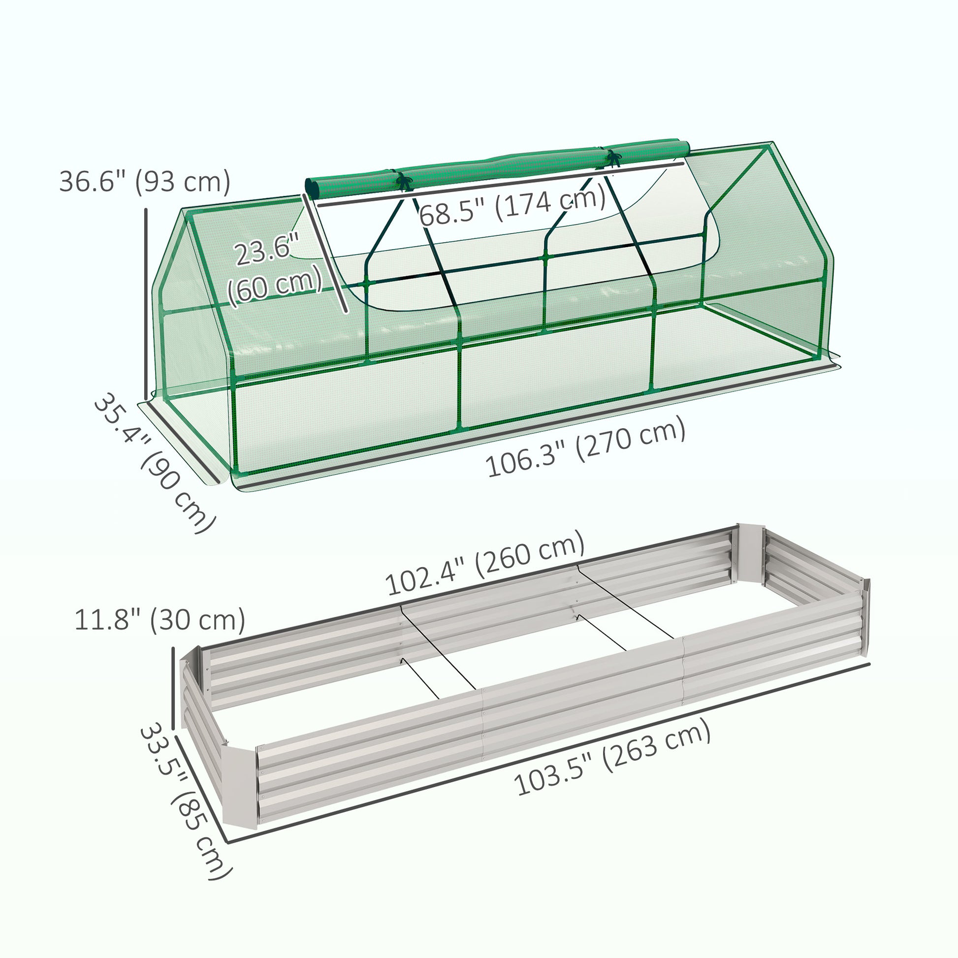 8.6 x 3 x 1ft Raised Garden Bed with Mini Greenhouse, Galvanized Raised Garden Bed with Cover for Herbs and Vegetables, 