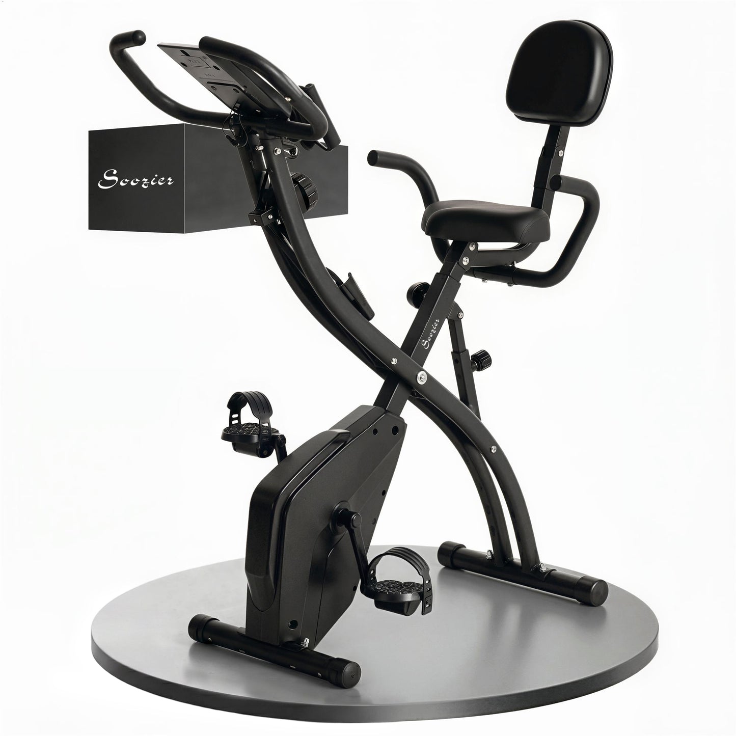 Soozier 3 in 1 Folding Exercise Bike, Foldable Stationary Bike with 8-Level Magnetic Resistance, Adjustable Seat, Black