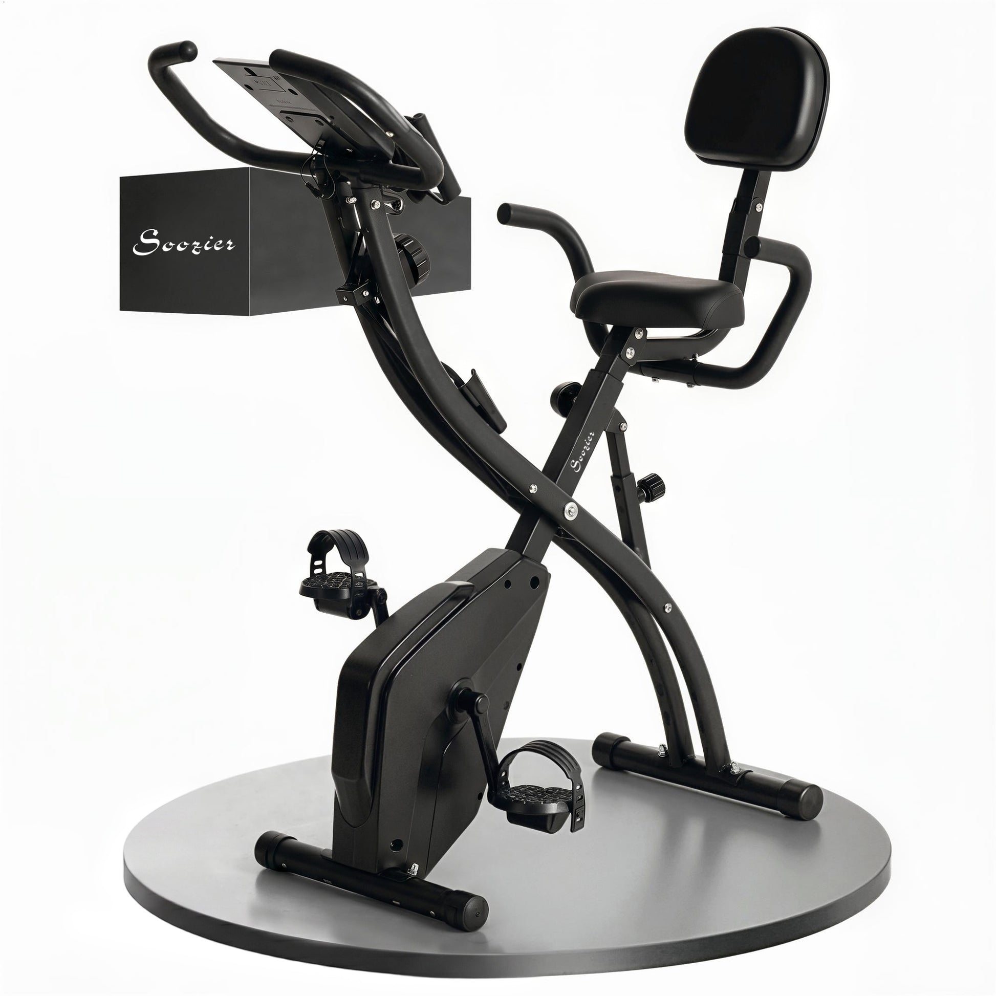Soozier 3 in 1 Folding Exercise Bike, Foldable Stationary Bike with 8-Level Magnetic Resistance, Adjustable Seat, Black