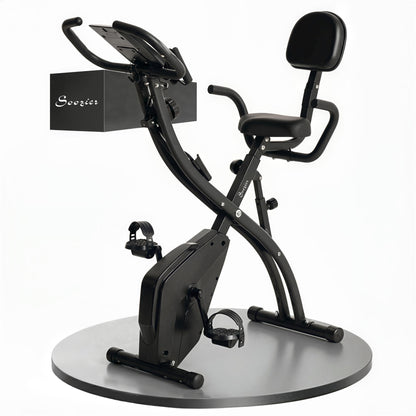 Soozier 3 in 1 Folding Exercise Bike, Foldable Stationary Bike with 8-Level Magnetic Resistance, Adjustable Seat, Black