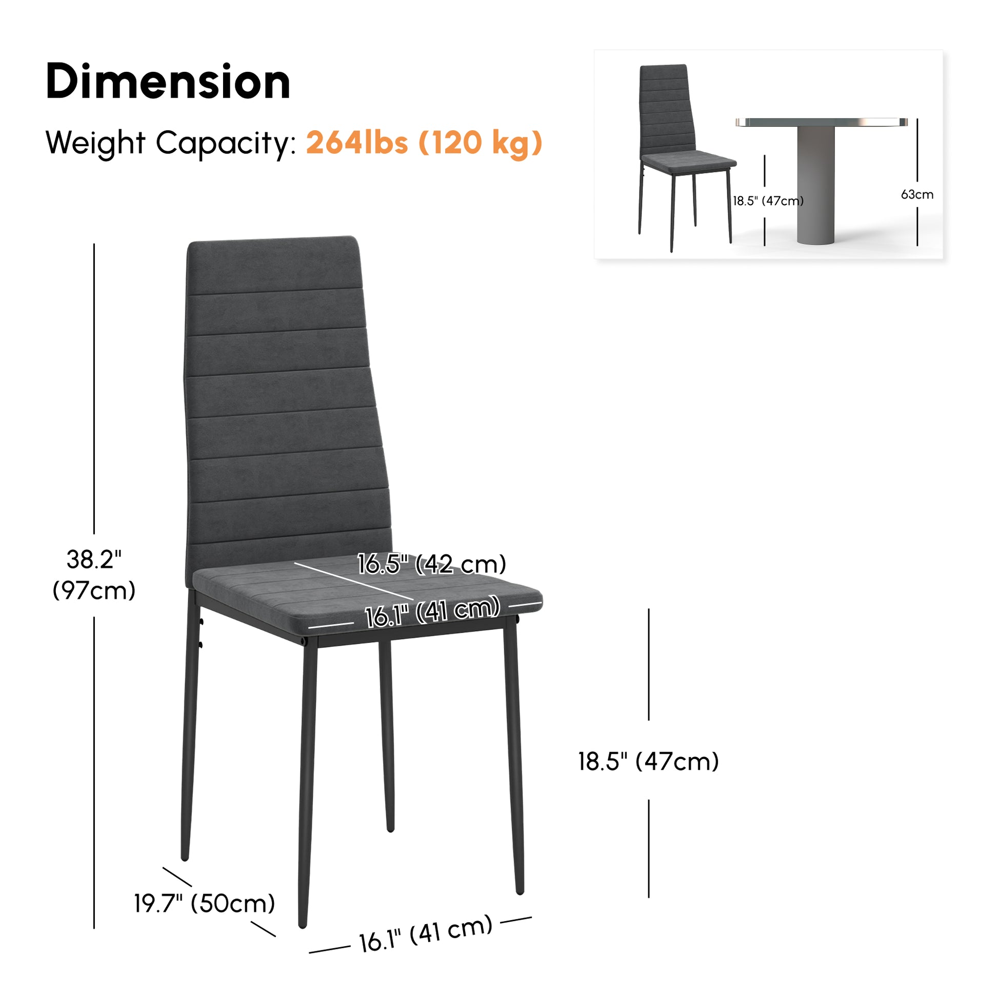 Modern Dining Chairs Set of 4, Upholstered Linen Fabric Kitchen Chairs with Channel Tufting and Metal Legs for Living Ro