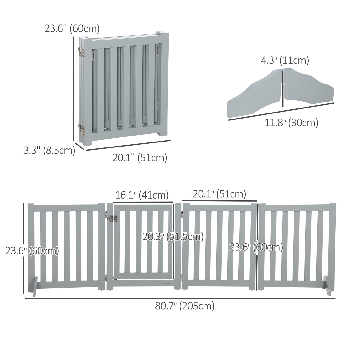 23.5"H Foldable Dog Gate with Door, 4 Panels Freestanding Pet Gate Barriers Indoor with Support Feet, Puppy Fence for Do