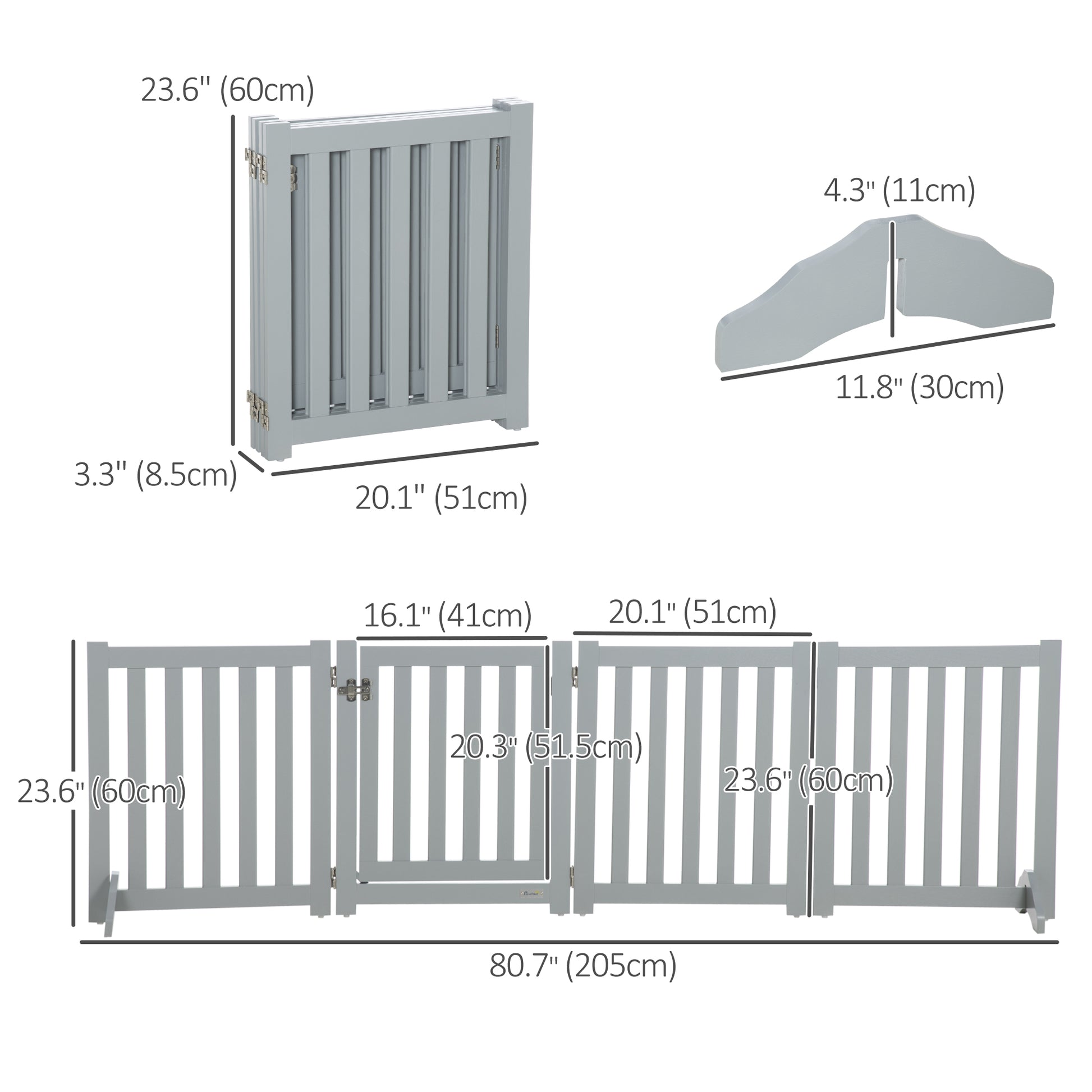 23.5"H Foldable Dog Gate with Door, 4 Panels Freestanding Pet Gate Barriers Indoor with Support Feet, Puppy Fence for Do