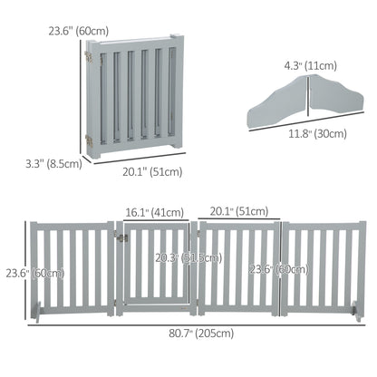 23.5"H Foldable Dog Gate with Door, 4 Panels Freestanding Pet Gate Barriers Indoor with Support Feet, Puppy Fence for Do