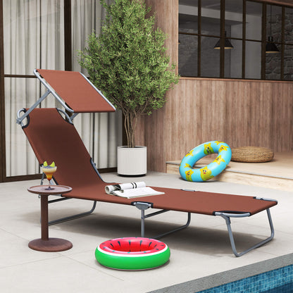 Outdoor Lounge Chair, Adjustable Folding Chaise Lounge,  Tanning Chair with Sun Shade for Beach, Camping, Hiking, Backya