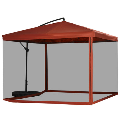 Offset Patio Umbrella with Net and Umbrella Base, Adjustable Cantilever Canopy with Cross Base, Weight Plates and 8 Ribs
