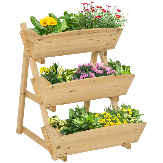 3 Tier Raised Garden Bed, 23.5" x 29.5" x 30.3" Vertical Wooden Elevated Planter Box Kit, Plant Stand for Flowers, Veget