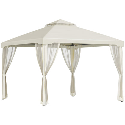 10' x 10' Patio Gazebo Pavilion, 2-Tier Roof Canopy Outdoor Shelter with Steel Frame and Mosquito Netting for Garden, Ya