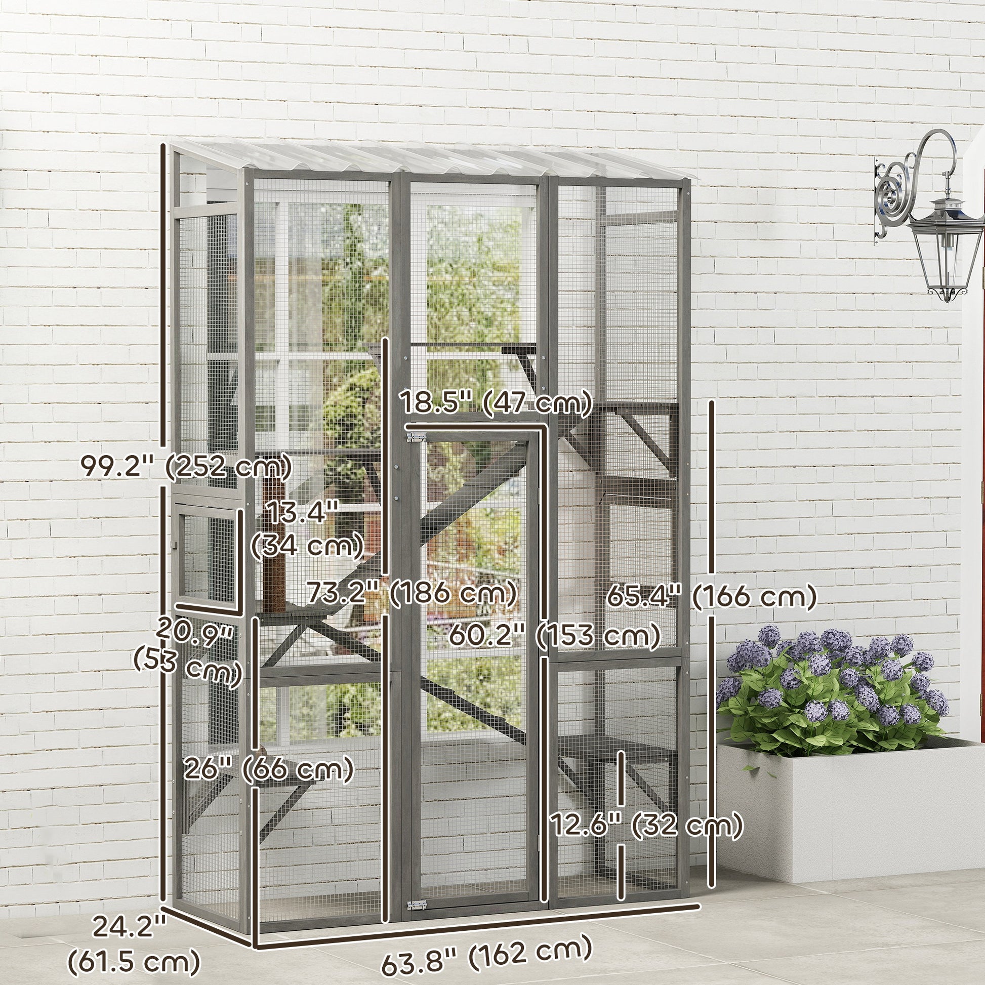 Large Outdoor Catio with 6 Jumping Platforms, Scratching Post, 2 Ramps, Waterproof Roof, Grey