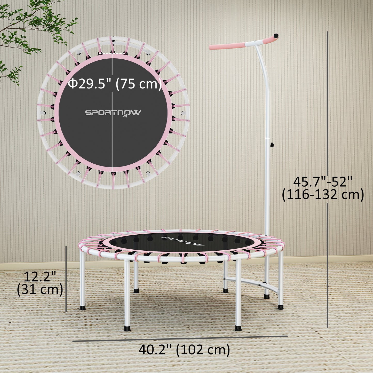Soozier 40" Foldable Rebounder Trampoline ,Mini Trampoline Indoor with Adjustable Handle, Quiet and Safe Bungee Rebounde