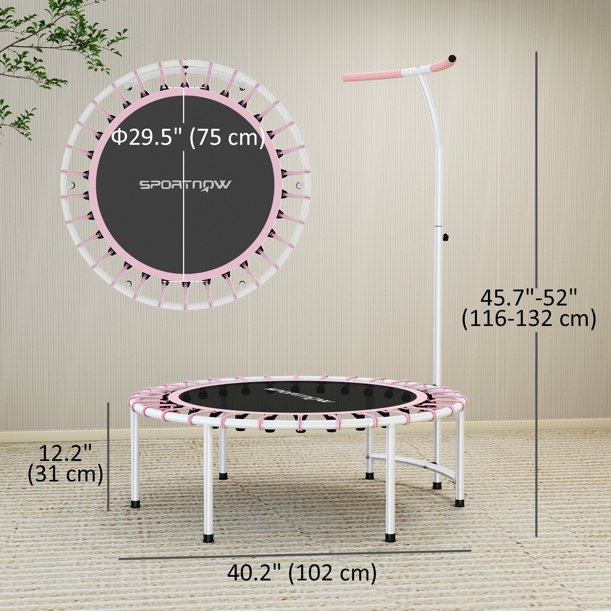 Soozier 40" Foldable Rebounder Trampoline ,Mini Trampoline Indoor with Adjustable Handle, Quiet and Safe Bungee Rebounde