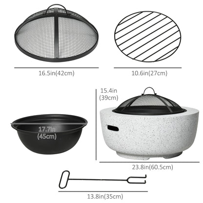 24" Outdoor Fire Pit with Stone Effect, Wood-burning Firepit Fireplace with Spark Screen and Poker for Backyard Camping 