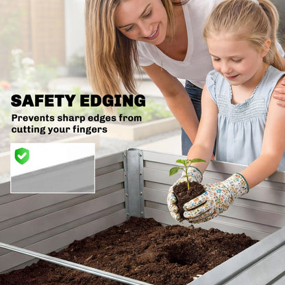 5' x 3' x 2' Raised Garden Bed, Galvanized Planter Box for Growing Flowers, Herbs and Vegetables, Silver