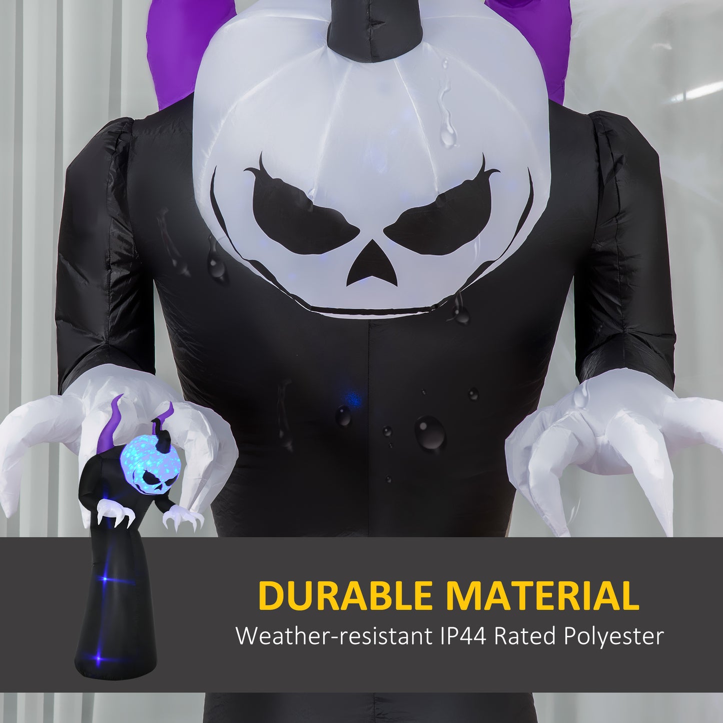7ft Inflatable Halloween Ghost with Horns, Blow-Up Outdoor LED Yard Display with Flame Effect for Garden, Lawn, Yard, Pa