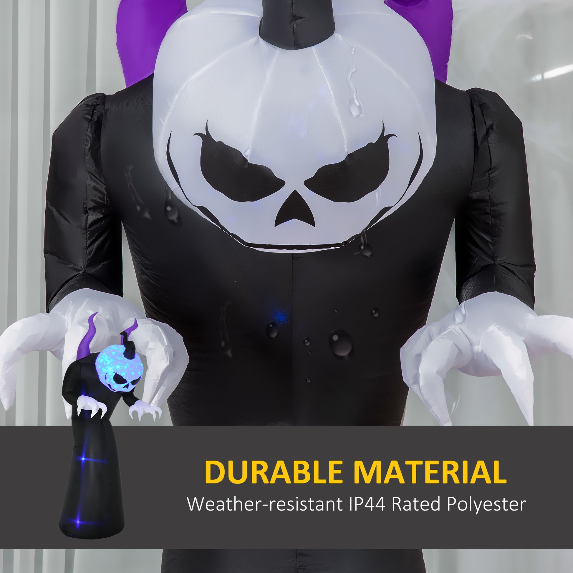 7ft Inflatable Halloween Ghost with Horns, Blow-Up Outdoor LED Yard Display with Flame Effect for Garden, Lawn, Yard, Pa