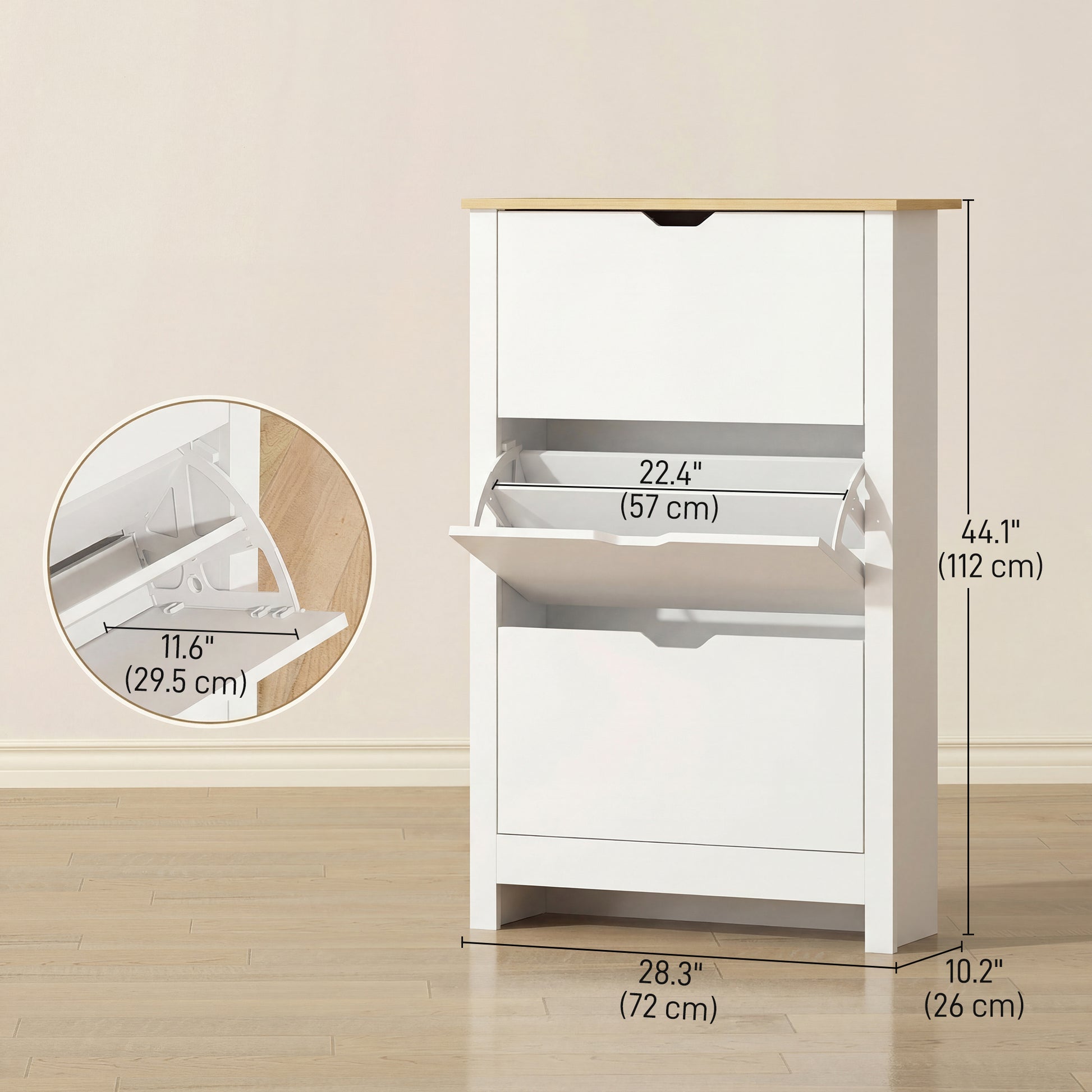 Shoe Storage Cabinet with 3 Flip Drawers and Adjustable Shelves for 12-18 Pairs of Shoes, White