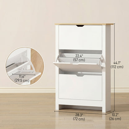 Shoe Storage Cabinet with 3 Flip Drawers and Adjustable Shelves for 12-18 Pairs of Shoes, White