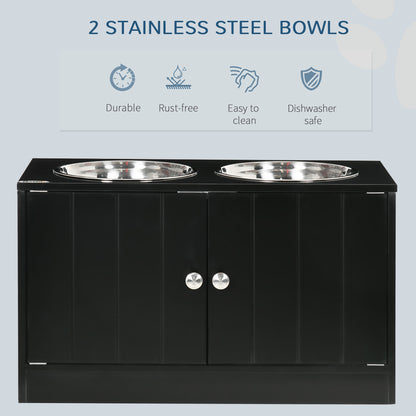 Elevated Dog Bowls for Large Dogs Pet Feeding Station with Stand, Storage, 2 Stainless Steel Food and Water Bowls, Black