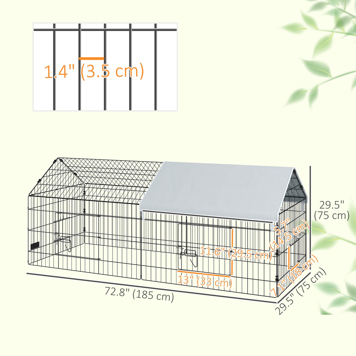 73" Small Animal Cage with Roof, Indoor/Outdoor Use,  for Chicken, Rabbits, Chinchillas, Silver