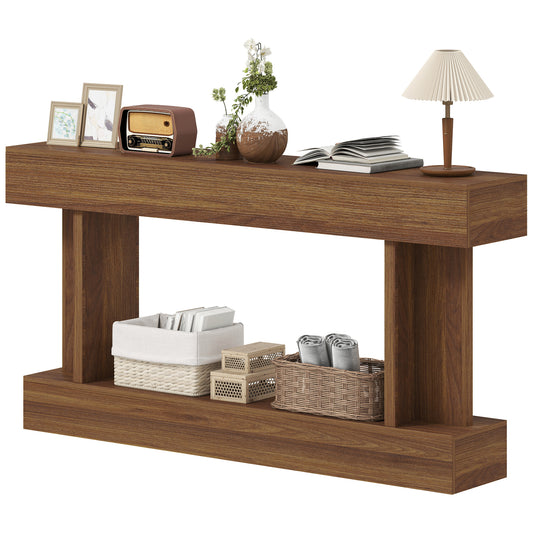 63 Inch Long Console Table, Vintage Narrow Entryway Table with Storage Shelf for Living Room and Hallway, Dark Brown
