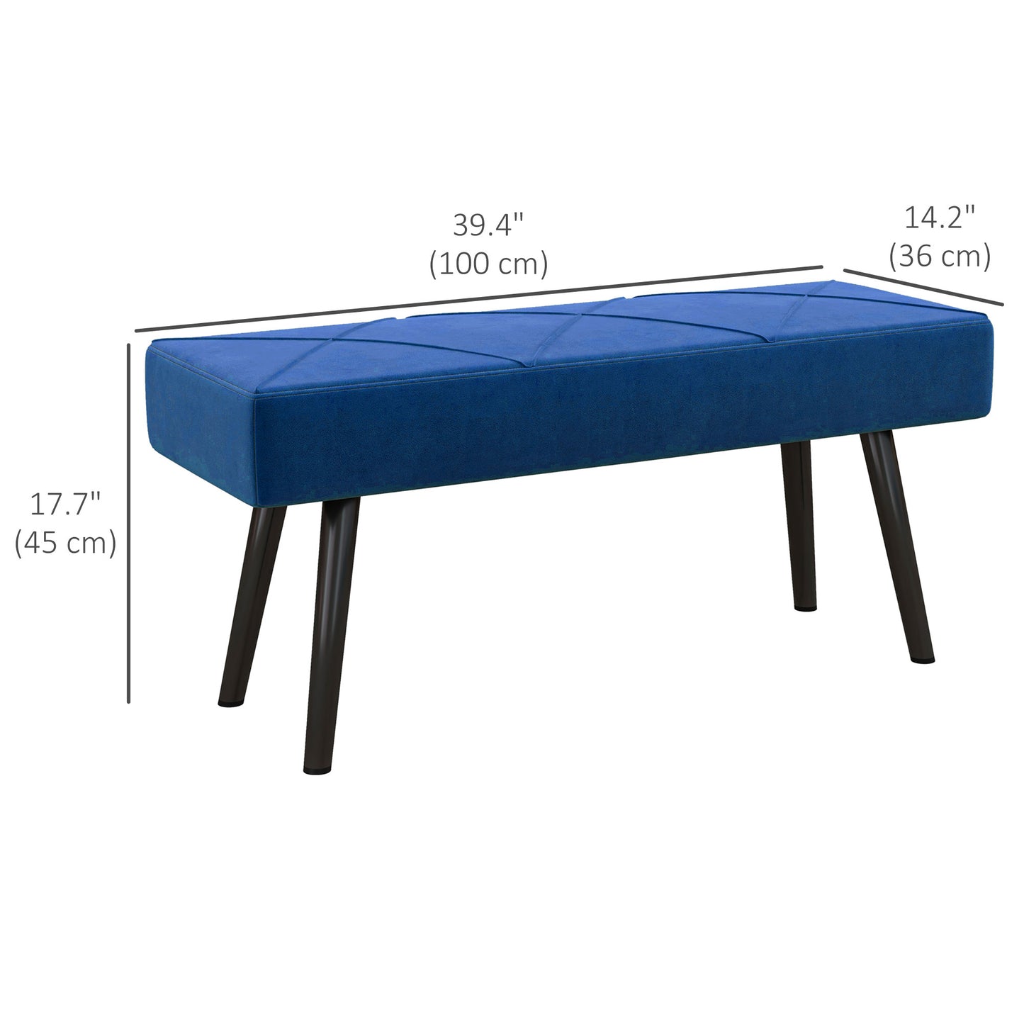 39 Inches Upholstered Bedroom Bench, Modern End of Bed Bench with Steel Legs, Dark Blue