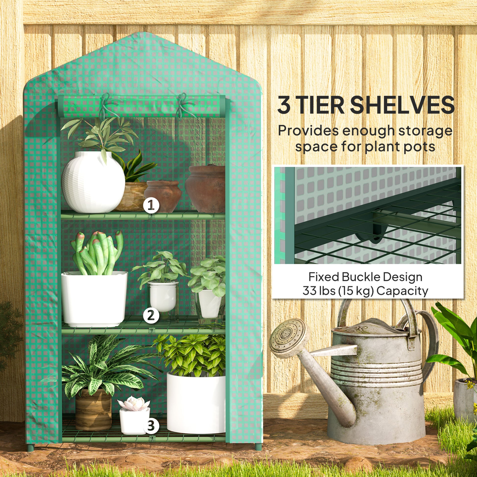 3 Tier Mini Greenhouse, Portable Flower Stand with Shelf Clips, Indoor Greenhouse with Steel Frame, Green