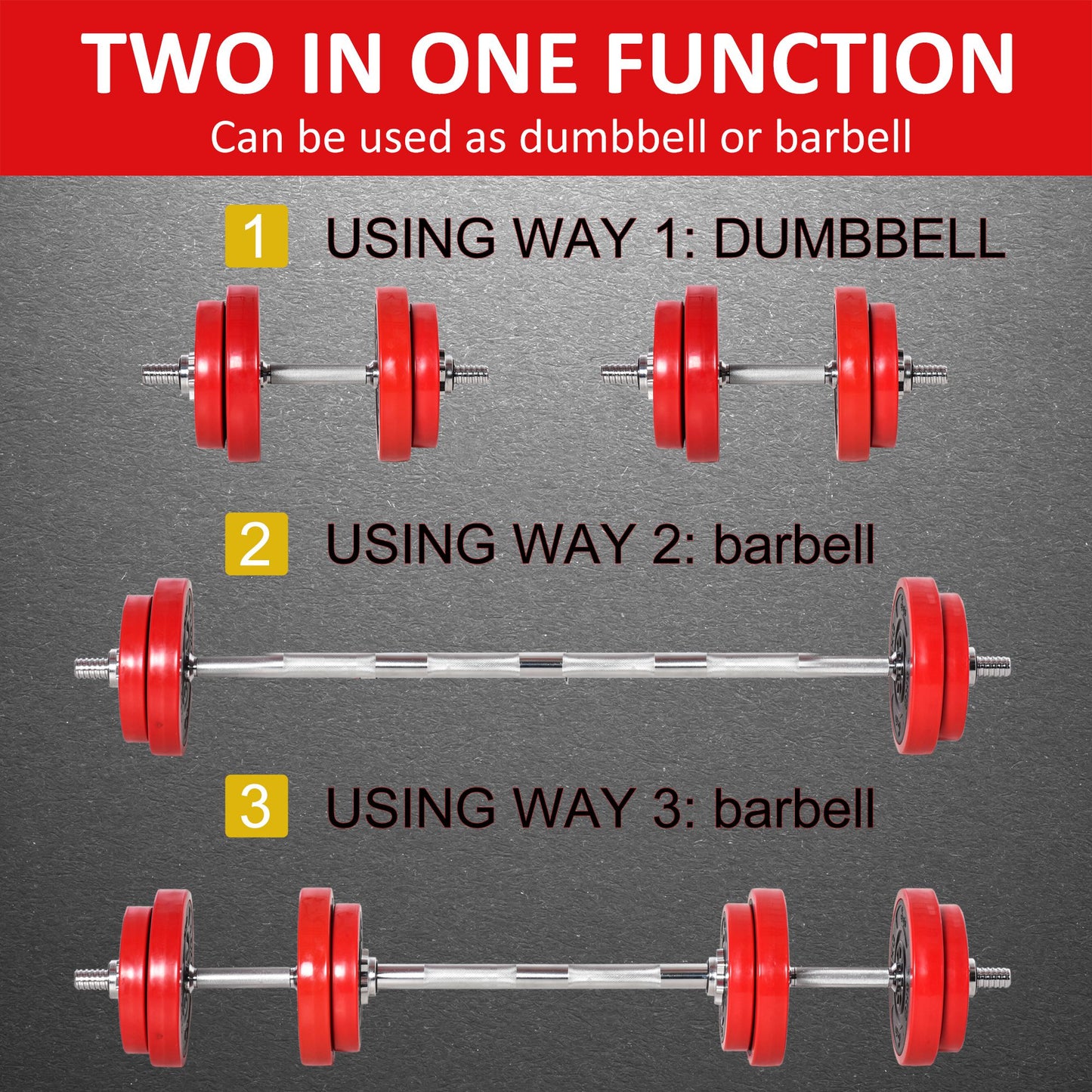 Soozier 44lbs 2-In-1 Dumbbell & Barbell Adjustable Set Strength Muscle Exercise Fitness Plate Bar Clamp Rod Home Gym Spo