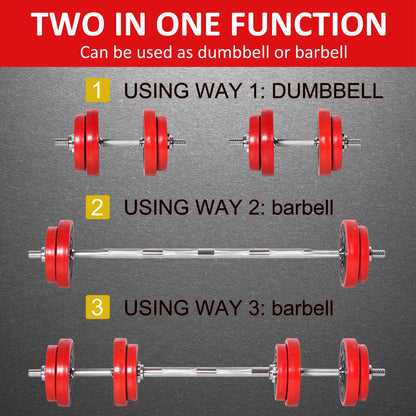 Soozier 44lbs 2-In-1 Dumbbell & Barbell Adjustable Set Strength Muscle Exercise Fitness Plate Bar Clamp Rod Home Gym Spo