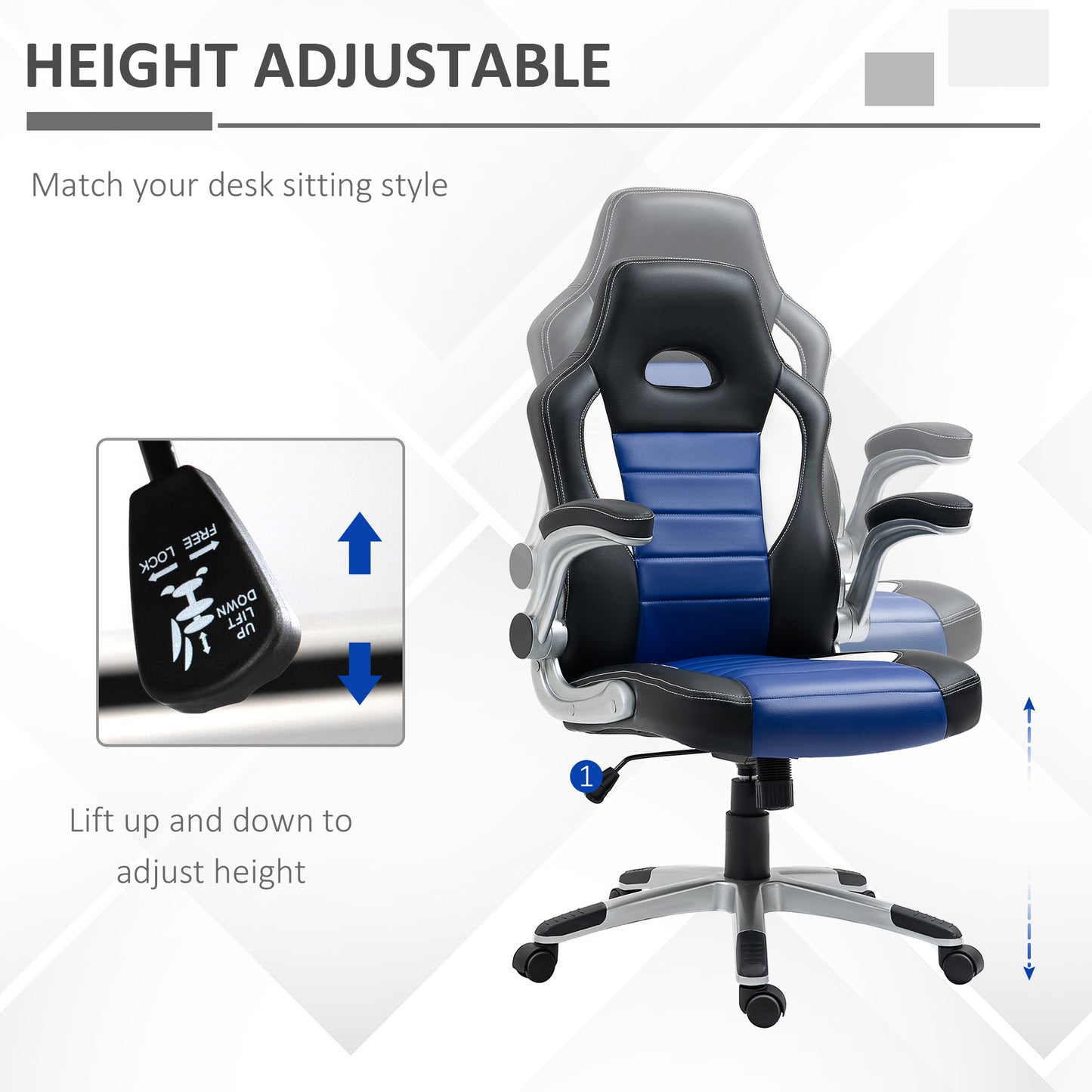 Racing Gaming Chair PU Leather Office Chair Executive Computer Desk Chair with Adjustable Height, Flip Up Armrest, Swive