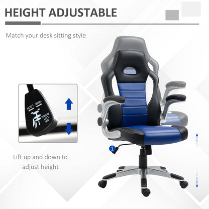 Racing Gaming Chair PU Leather Office Chair Executive Computer Desk Chair with Adjustable Height, Flip Up Armrest, Swive