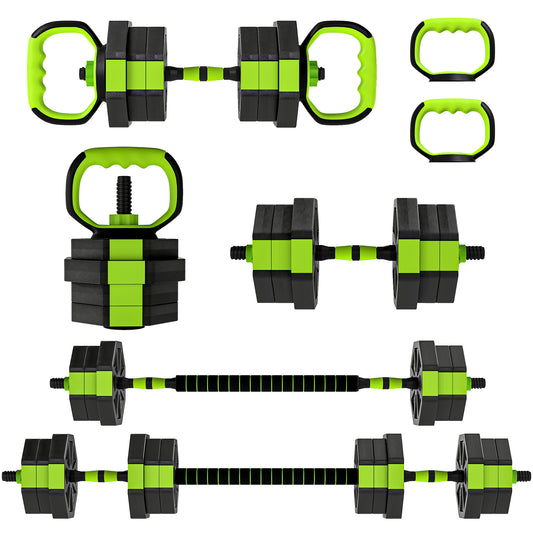 Soozier 6-in-1 Adjustable Dumbbell Set, Used as Kettlebell, Barbell, Dumbbell, Push-Up Stand, 44lbs Free Weights Set, Gr