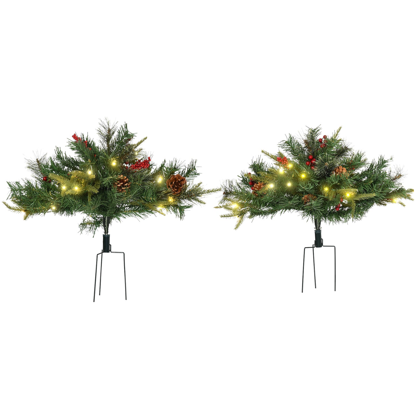 1.5 Foot/16 inch 2 Pack Prelit Artificial Christmas Tree Cordless with 69 Branches, Warm White LED lights, Red Berries, 