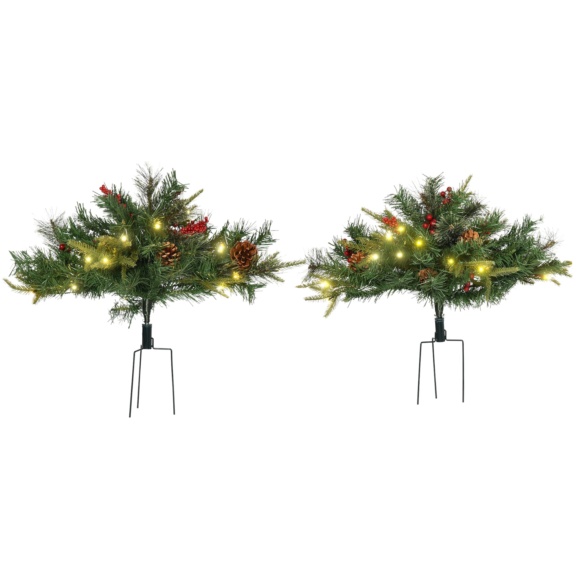 1.5 Foot/16 inch 2 Pack Prelit Artificial Christmas Tree Cordless with 69 Branches, Warm White LED lights, Red Berries, 