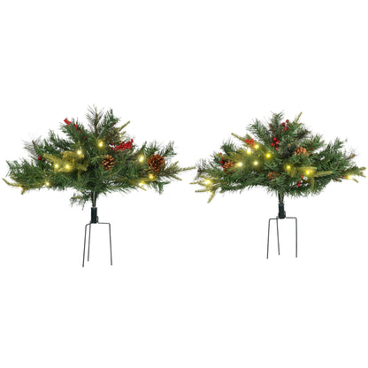 1.5 Foot/16 inch 2 Pack Prelit Artificial Christmas Tree Cordless with 69 Branches, Warm White LED lights, Red Berries, 