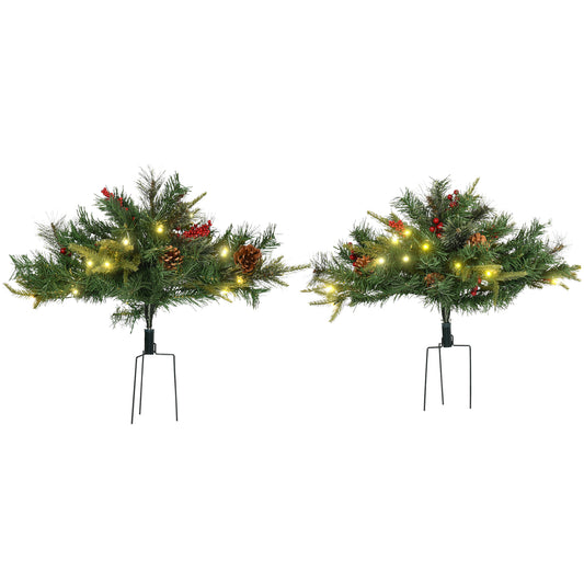 1.5 Foot/16 inch 2 Pack Prelit Artificial Christmas Tree Cordless with 69 Branches, Warm White LED lights, Red Berries, 